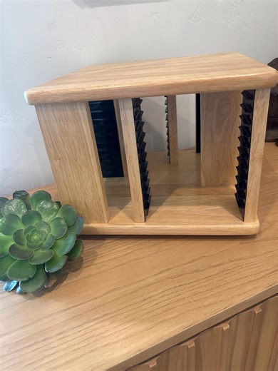 vintage rotating wooden CD  storage carousel rack ***message for accurate shipping quote