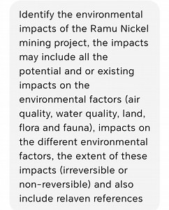 Identify the environmental impacts of the Ramu Nickel mining pr... | Filo