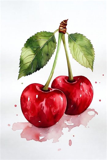 Cherry Kitchen Wall Art Printable Minimal Watercolor Fruit Decor Digital Download - Etsy