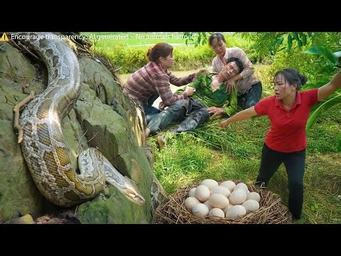 Harvest 1000+ Loofah - 72 hours of giant phython Invading the farm | closing In on a man