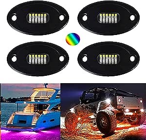 4 Pods Waterproof IP68 RGBW Rock Light Kits,Multicolor Neon Wheel Well Lights, Led Underglow Lighting Kit with APP & RF Control for Car Off Road Truck ATV SUV Boat Trail Rig Lamp