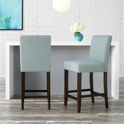 Check The Home Depot's Q&A Before Buying: StyleWell 26 in. Banford Charleston Blue Wood Upholstered Counter Stools with Back (Set of 2)