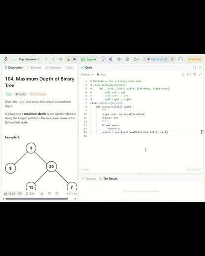 Maximum Depth of Binary Tree | LeetCode 104 | Python Solution (Recursion) #coding #python #leetcode