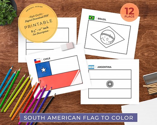 SOUTH AMERICA FLAGS Coloring Pages, Americas Flags Coloring Book Printable for Kids, Coloring Book for Toddlers - Etsy