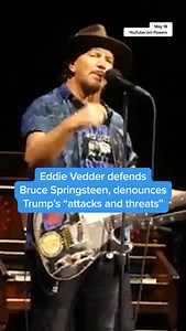 “Bruce has always been as pro-American with his values and liberty, and his justice has always remained in tact. And I’m saying this now to be sure this freedom to speak will still exist in a year or two when we come back to this microphone.” During a performance in Pittsburgh, PA, Eddie Vedder, American singer and songwriter, supported Bruce Springsteen for defending freedom of speech and denouncing the Trump administration’s policies. #trump #politics #music #eddievedder #brucespringsteen | MS