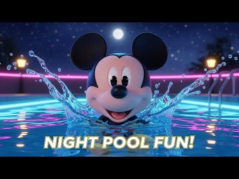 3D Cartoon Mickey Mouse Night Pool Fun 🌙🏊‍♂️ | Funny Animated Pool Party