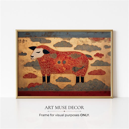 Goat Antique Folk Art, Sheep Chinese Zodiac Painting Print, Asian Culture Decor - Etsy