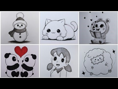 How To Draw A Cute Cartoon Drawings Step By Step || 6 Easy Cute Pencil Drawings Tutorial