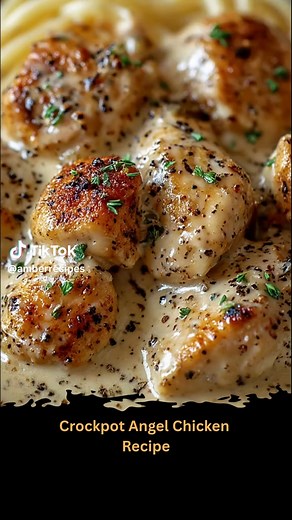 Crockpot Angel Chicken Ingredients 2½ pounds boneless skinless chicken breasts about 4 large breasts 1 0.7-ounce packet Italian dressing seasoning mix 1 10.5-ounce can golden mushroom soup ¾ cup low-sodium chicken broth 8 ounces cream cheese softened and cubed 4 tablespoons unsalted butter cut into pieces ½ teaspoon black pepper 2 teaspoons minced garlic optional 12 ounces angel hair pasta ¼ cup grated Parmesan cheese optional chopped parsley for garnish optional Instructions Lightly spray the i