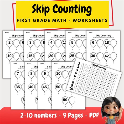 Skip Counting Worksheets | Numbers 2–10 | Kindergarten & 1st Grade Math Activities | Printable PDF Worksheets - Etsy