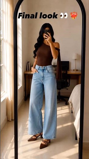 Elegant Brown Top + Wide Leg Jeans Outfit 🤎✨ Casual Chic Outfit Ideas #fashion #shorts #amazonfinds
