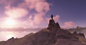 Man On Mountain Top Adventure 3d Rendering Stock Footage SBV-349194888 - Storyblocks