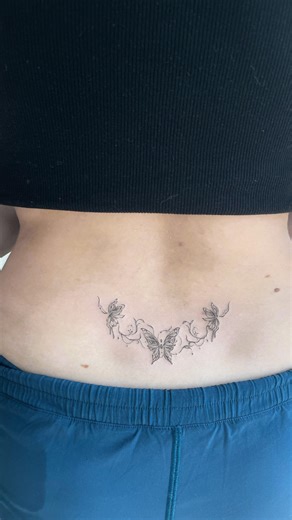 Vancouver Fineline Tattoos on Instagram: "The most delicate tramp stamp tattoo 🦋 . . #trampstamptattoo #butterflytattoos #vancouvertattoos #vancouverfinelinetattoo #vancouvertattooartist #abstracttattoos #vancouvertattooshop"