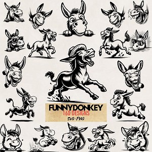 Funny Donkey SVG Bundle - Cartoon Donkey Clipart for Cricut, DIY Crafts, T-shirts, Stickers, PNG Digital Download Set - Etsy