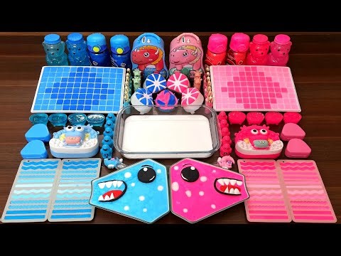 Slime Mixing Random Things: Glossy Blue vs Pink Slime Clay Pop
