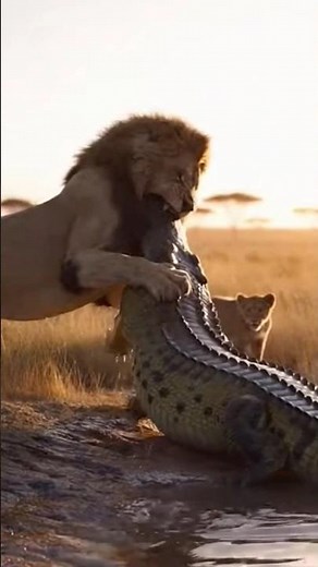 LION vs CROCODILE : Une Attaque Fatale pour Sauver le Lionceau ! 🦁🐊 (Scène Incroyable #animaux #lion