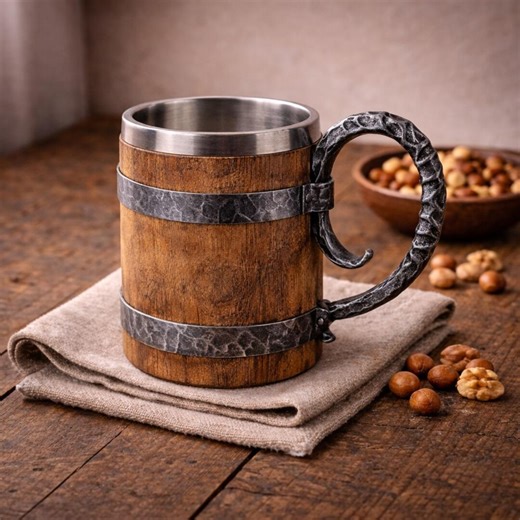 Viking Wooden Beer Mug, Stainless Steel Liner, Medieval Tankard - Etsy