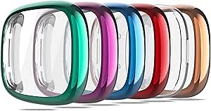 Screen Protector for Fitbit Sense 2/Versa 4 Case, Soft TPU Plated Case All-Around Protective Screen Full Cover Bumper for Sense 2/Versa 4 Smart Watch