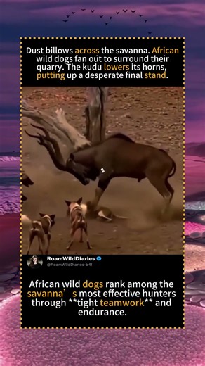 African Wild Dogs’ Efficient Pack Hunting vs Kudu’s Last Stand#foryou #fyp #animals #funny