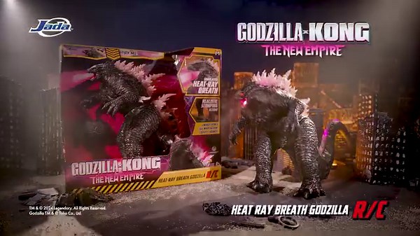 See our NEW Godzilla R/C inspired by the new upcoming movie Godzilla x Kong: The New Empire. With a charging Heat Ray Breath to destroy anyone in his way. Find the Godzilla RC at retailers 1/1/2024. | Jada Toys
