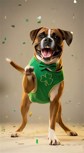 Boxer dog doing an Irish jig for St. Patrick's Day #StPatricksDay #IrishDance #BoxerDog #FunnyDogs