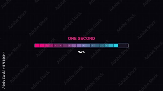 Progress bar animation shows time passing with colors changing over one second duration and indication of 100 percent completion