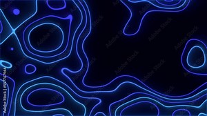 3D Topographic map background concept. Technology background, topographical lines animating. Valleys, mountains, geography and wavy backdrop. Blue neon light curved line - 4K Seamless Loop Background Stock Video