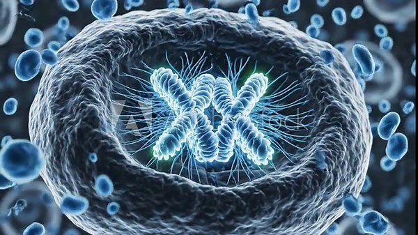 Microscopic Cell Division - This video shows a microscopic view of a cell undergoing division, with visible chromosomes. 素材庫影片