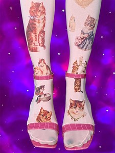 Retro Cat Print Tights – Soft Aesthetic | Playful Style Vintage Vibe (S–5XL) Handmade | Gift for Her - Etsy