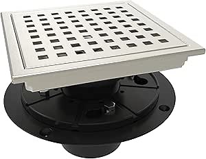 WEBANG 6 Inch Square Shower Floor Drain with Flange,Quadrato Pattern Grate Removable,Food-Grade SUS 304 Stainless Steel,Watermark&CUPC Certified,Brushed Nickel