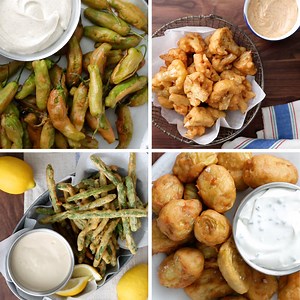 2.8M views · 14K shares | Beer Battered Fritters 4 Ways Batter up! Dip these fried morsels in various sauces for some seriously addicting finger food. Recipe in the comments! | Tastemade | Facebook