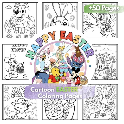 Disney Easter Coloring Pages | Cartoon Easter Coloring Book |  50 Pages | Easter Fun Activity for Kids | Easter Coloring Bundle - Etsy UK