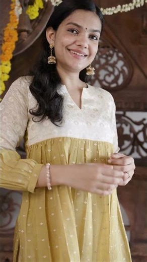 Gold Embroidered Cream & Rust Anarkali Kurthi