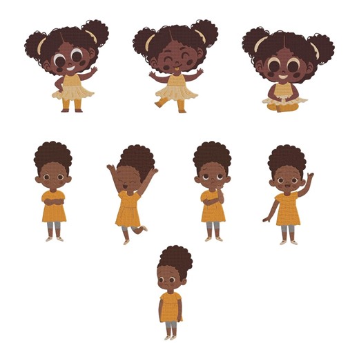 Girl Poses Embroidery Design, Cartoon Kids Character Machine Embroidery File, 9 Design, 9 Size, Instant Download - Etsy