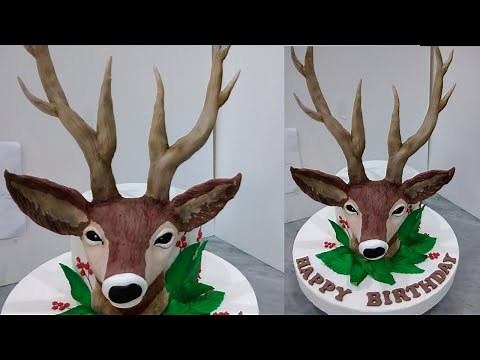 How to make 3D Head Deer Fondant sugar paste Birthday Cake Tutorial