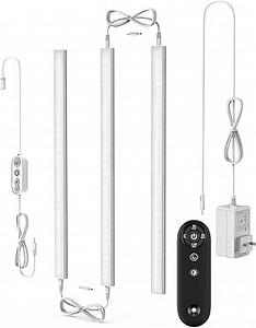 Remote Control Under Cabinet Led Light Plug in, Dimmable Daylight White 4500K, 3 Pack 12 inch Linkable Led Under Counter Lights for Kitchen Upgrade ETL Listed Plug 24V, UNO-LK 4500K