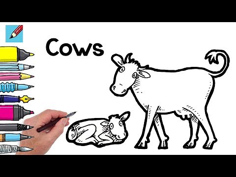 How to Draw Cows Real Easy - Easy Step by Step Nativity - Spoken Instructions