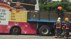 Accident with SBS bus, tipper truck and trailer at SLE leaves 4 in hospital  | Coconuts