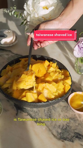 On a hot #summerday, one of the best desserts you can have is #Taiwanese #ShavedIce, or #刨冰 and you can actually make this right at home! Seriously one of my favorite #desserts. 🤩 you can make this with tons of different fruit options as well! #dessert #shaveice #summerdessert #icecream #taiwanesefood #asianfood #asiandesserts #mango #fruit