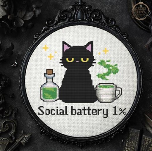Gothic Black Cat Cross Stitch Pattern, Witchy Embroidery, Introvert Humor Decor PDF, Magical Potion Design (instant Download) - Etsy