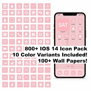 800  IOS 14 Icon Pack - Pink - 10 Colour Variants Included! - 100  Wall Papers Included! - Etsy Australia