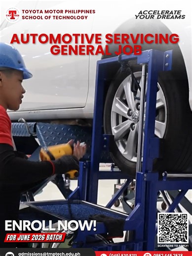 Advance Your Career in Automotive Servicing General Job Get hands‑on experience and build the skills you need for a thriving career in the automotive industry. 📩 Enroll now and take the next step toward a rewarding automotive career. 𝗔𝗽𝗽𝗹𝗶𝗰𝗮𝘁𝗶𝗼𝗻 𝗟𝗶𝗻𝗸 (Regular Courses Paying Applicants): https://form.jotform.com/tmptech.../batch26_admissionform For more details on admission & enrollment: https://tinyurl.com/2e8b98by 𝗙𝗼𝗿 𝗶𝗻𝗾𝘂𝗶𝗿𝗶𝗲𝘀: 📩 info@tmptech.edu.ph 📱 0952 445 253