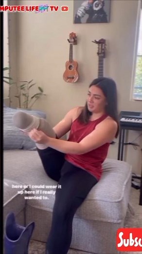 Amputee lady prosthetic leg putting on technique #limbloss