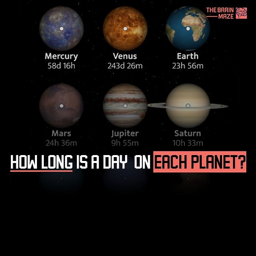 How long a day really is on each planet? In this animation, we explore the rotation periods of the eight planets in our solar system, along with Pluto. Discover how fast or slow each planet spins on its axis and learn how long does a day last in each of them. | The Brain Maze