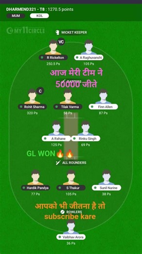 mi vs kkr match me jeet gya #viral #trending #dream11winner #shortfeed #my11circle #short #shorts