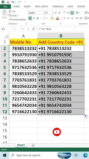 Add Country Code in Excel #shorts #excel