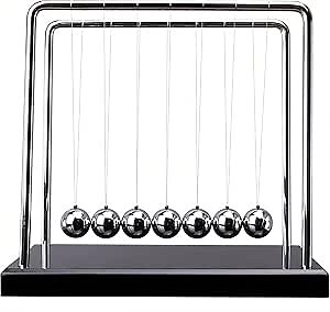 Newton's Cradle Balance Pendulum, Physics Learning Desk Toy, Black Wooden Base Desk Swinging Kinetic Balls for Home, Office Decoration, Stress Relief, Fun Science (7 balls)