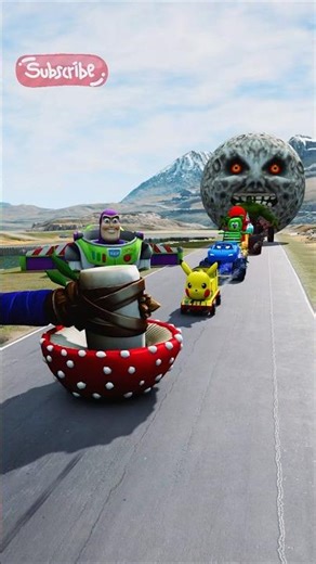 PIKACHU, SPIDER-MAN AND HULK CAN'T ESCAPE THE CREEPY GIANT MOON! 😱🌝🍓 | BeamNG.drive
