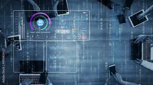 Smart home dashboard manages IoT system. Smart home dashboard controls temperature, dashboard tracks energy, smart home handles devices, and smart home dashboard monitors data. Marrow