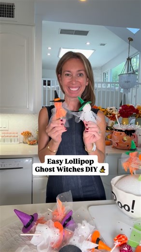 LOLLIPOP GHOST WITCHES DIY! 🧙‍♀️🍭 Save & Share this fun and easy Halloween Treat!! Sharing a little Halloween magic today with these lollipop ghost witches! 👻🪄🍭 They’re the cutest (and easiest!) DIY treat — perfect for class parties, trick-or-treat bags, or just adding a little spooky sweetness around the house. I love simple crafts like this because they’re quick to make, kid-approved, and bring that touch of everyday magic that makes the season so special. ✨🎃 If you’ve been looking for a
